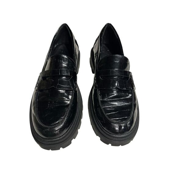 Just Fab Women’s Loafers Collette Paton Black 8 Chunky Alligator Grunge Goth - Picture 1 of 11